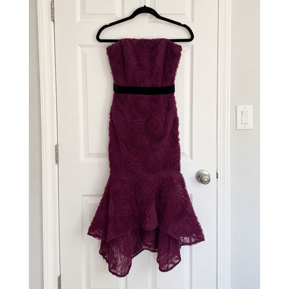 Zac Posen Plum 3D Rosette Appliqué Tulle Strapless Dress Size 6